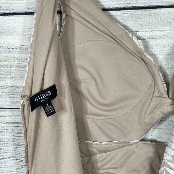 NWT GUESS Embroidered Mesh Sleeveless Sheath Dress Nude White Sz 2 - Picture 12 of 15